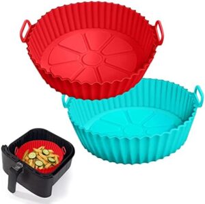Read more about the article 2 Pack Air Fryer Silicone Liners Pot for 3 to 5 QT, Basket Bowl, Replacement of Flammable Parchment Paper, Reusable Baking Tray Oven Accessories, Red+Blue, (Top 8in, Bottom 6.75in)