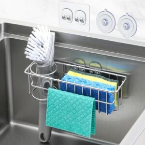 Read more about the article 3-In-1 Sponge Holder for Kitchen Sink, 2 Suspension Options(Suction Cups & Adhesive Hook), Hanging Sink Caddy Organizer Rack – Sponge, Dish Cloth, Brush, Scrubber, Soap Tray, 304 Stainless Steel