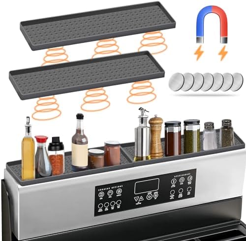 You are currently viewing 30 Inch Silicone Magnetic Stove Top Shelf, Kitchen Shelf Over Stove Spice Rack Apartment Must Haves Kitchen Gadgets for Above Stovetop Seasoning Organization and Storage with 2 Functional Prtitions