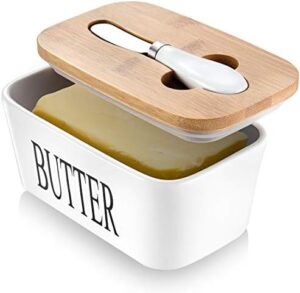 Read more about the article Butter Dish with Lid for Countertop Large Butter Dish Ceramics Butter Keeper Container with Knife and High-Quality Silicone Sealing Butter Dishes with Covers Good Kitchen Gift White