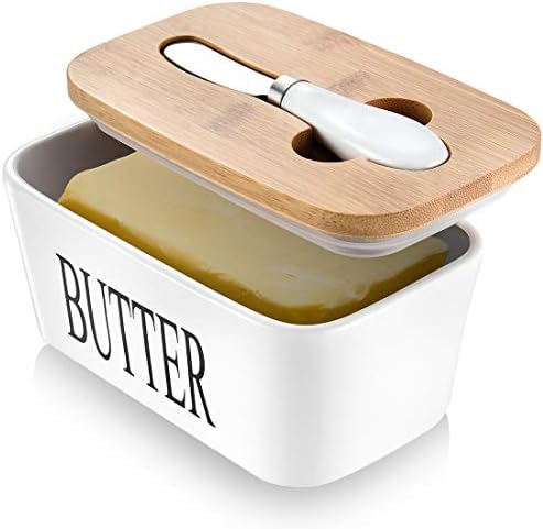 You are currently viewing Butter Dish with Lid for Countertop Large Butter Dish Ceramics Butter Keeper Container with Knife and High-Quality Silicone Sealing Butter Dishes with Covers Good Kitchen Gift White