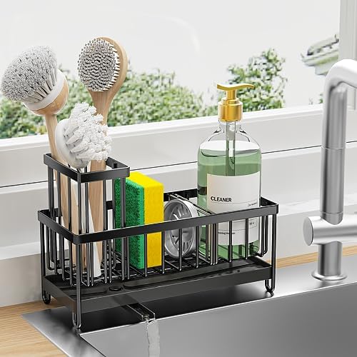 You are currently viewing Cisily Sponge Holder for Kitchen Sink, Sink Caddy with High Brush Holder, Organzier Rustproof 304 Stainless Steel Dish Organizer Divider, Soap Dispenser Storage