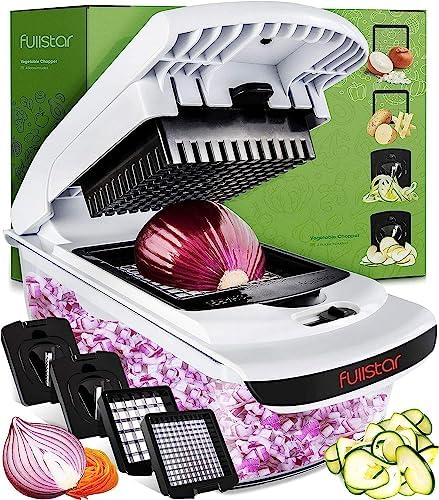 You are currently viewing Fullstar Vegetable Chopper – Spiralizer Vegetable Slicer – Onion Chopper with Container – Pro Food Chopper – Slicer Dicer Cutter – (4 in 1, White)