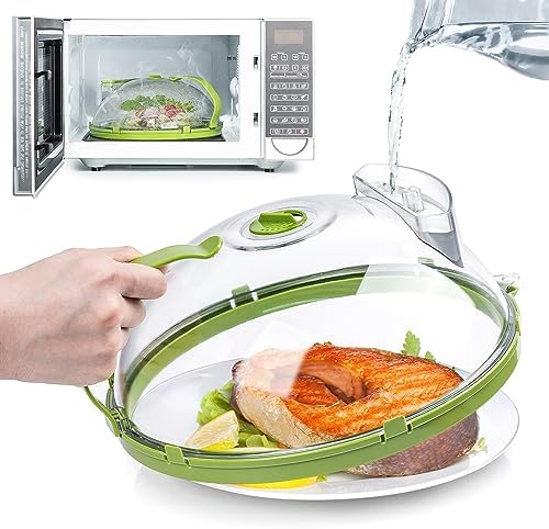 You are currently viewing Gracenal Microwave Cover for Food, Clear Microwave Splatter Cover with Water Steamer and Handle, 10 Inch Plate Covers, Kitchen Gadgets and Accessories, House Essentials for Christmas Gifts, Green