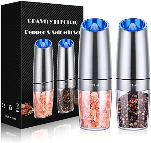Read more about the article Gravity Electric Pepper and Salt Grinder Set, Salt and Pepper Mill & Adjustable Coarseness, Battery Powered with LED Light, One Hand Automatic Operation, Stainless Steel (Set/Silver)