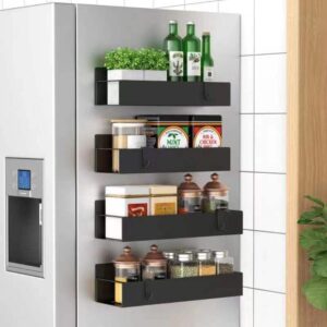Read more about the article HuggieGems 4 Pack Magnetic Spice Storage Rack Organizer for Refrigerator and Oven, Black Fridge Organizers and Storage
