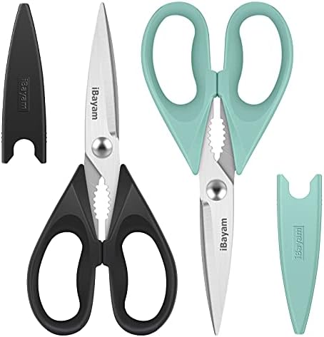 You are currently viewing Kitchen Shears, iBayam Kitchen Scissors All Purpose Heavy Duty Meat Scissors Poultry Shears, Dishwasher Safe Food Cooking Scissors Stainless Steel Utility Scissors, 2-Pack, Black, Aqua Sky