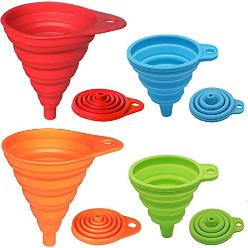 You are currently viewing KongNai Kitchen Funnel Set 4 Pack, Small and Large, Kitchen Gadgets Accessories Foldable Silicone Collapsible Funnels for Filling Water Bottle Liquid Transfer Food Grade