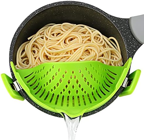 Read more about the article Pasta Strainer, Pot Strainer Clip on Silicone – Adjustable Clip on Strainer for Pots, Strainers and Colanders, Silicone Strainer, Food Strainer, Pasta Drainer, Colander (Green) By Stoto