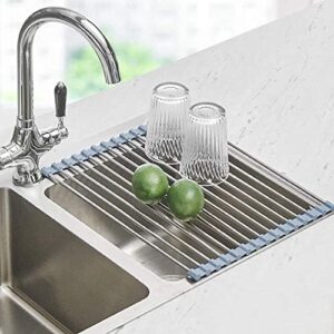 Read more about the article Roll Over Sink Dish Drying Rack, Foldable Kitchen Rolling Dish Drainer, Stainless Steel Wire Drying Mat for Counters (17.5”x11.8”)