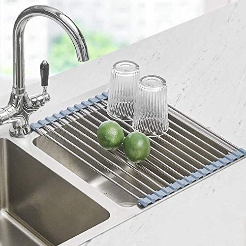 You are currently viewing Roll Over Sink Dish Drying Rack, Foldable Kitchen Rolling Dish Drainer, Stainless Steel Wire Drying Mat for Counters (17.5”x11.8”)