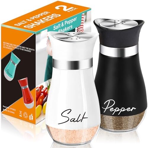 Read more about the article Salt and Pepper Shakers Set,4 oz Glass Bottom Salt Pepper Shaker with Stainless Steel Lid for Kitchen Gadgets Cooking Table, RV, Camp,BBQ Refillable Design (White + Black)