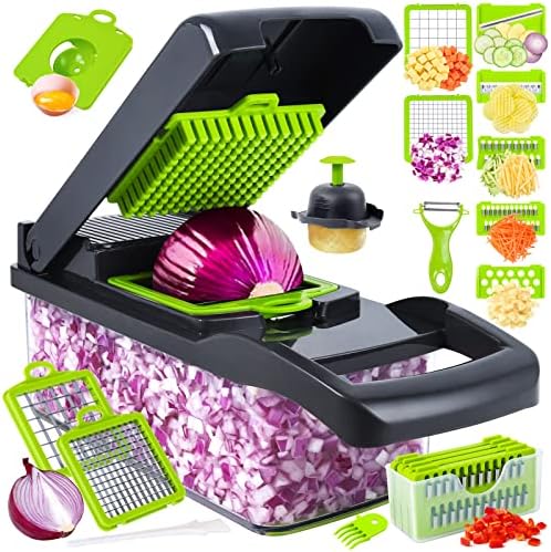 You are currently viewing Vegetable Chopper, Pro Onion Chopper, 14 in 1Multifunctional Food Chopper, Kitchen Vegetable Slicer Dicer Cutter,Veggie Chopper With 8 Blades,Carrot Chopper With Container (Grey)