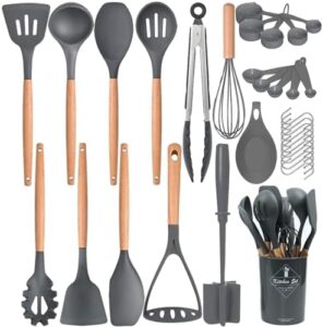 Read more about the article WRPLU Kitchen Utensils Set, 33 Pcs Non-Stick Silicone Cooking Utensils Set with Holder, 446°F Heat Resistant, Nontoxic BPA Free Kitchen Gadgets, Wooden Handle Kitchen Utensils
