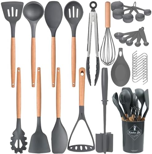 You are currently viewing WRPLU Kitchen Utensils Set, 33 Pcs Non-Stick Silicone Cooking Utensils Set with Holder, 446°F Heat Resistant, Nontoxic BPA Free Kitchen Gadgets, Wooden Handle Kitchen Utensils